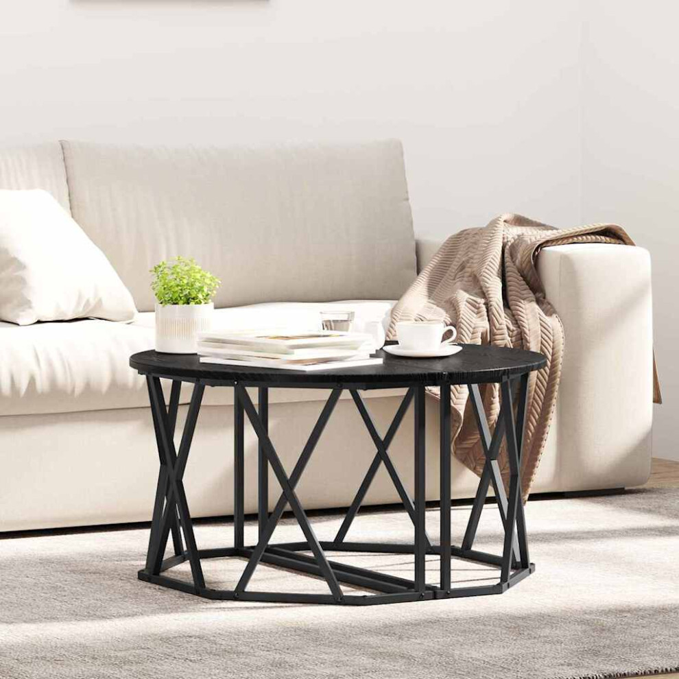 vidaXL - Coffee Table - Oak - Black - 80 x 80 x 42 cm - Image 2