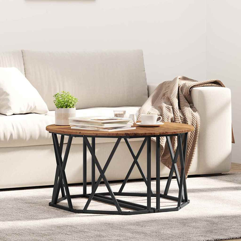 vidaXL - Coffee Table - Round - Engineered Wood and Steel - Brown - 80 x 80 x 42 cm - Image 2