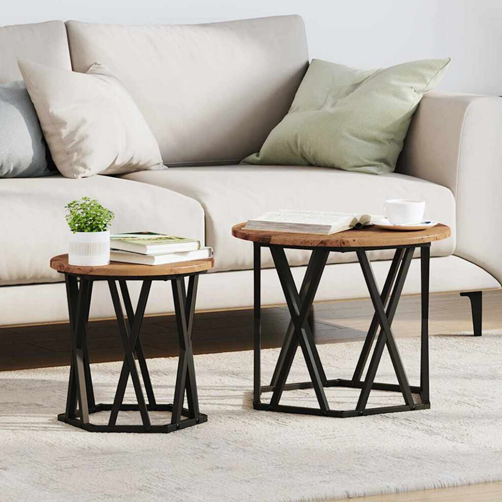 Vidaxl Side Table 2 Pcs Reclaimed Wood Engineered Wood And Steel