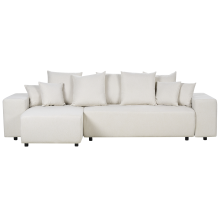 Corner Sofa Bed 3 Seater LUSPA Fabric Light Beige with Storage Right Hand