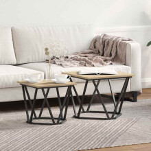 vidaXL Side Table Set 2 pcs Sonoma Oak Engineered Wood and Steel