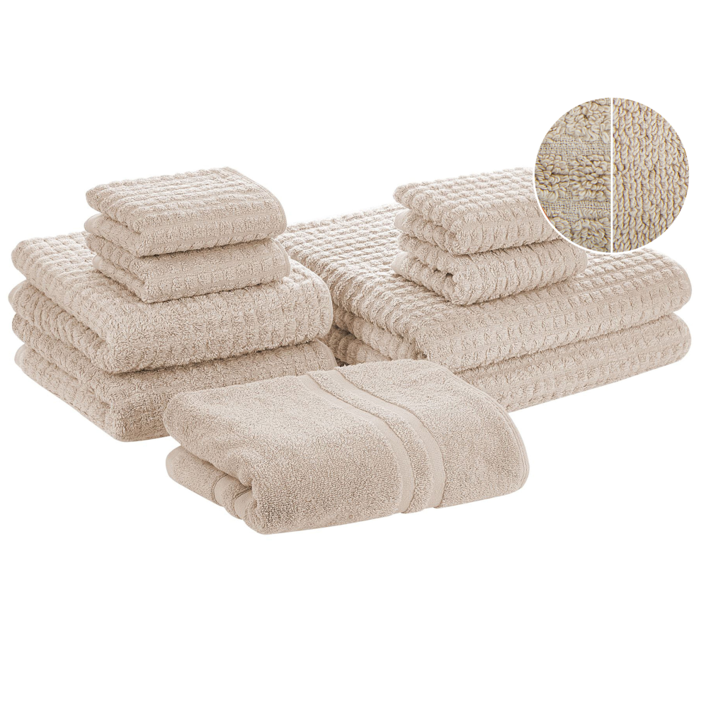 Photos - Towel Beliani Set of 9 ATAI Cotton Beige Cream