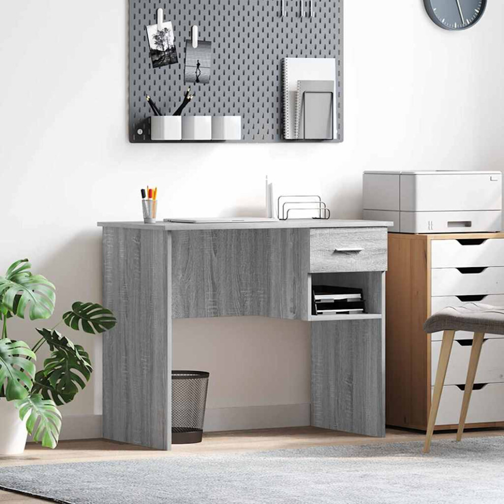 Vidaxl Desk With Drawer Grey Sonoma 90 X 49 X 75 Cm Engineered Wood