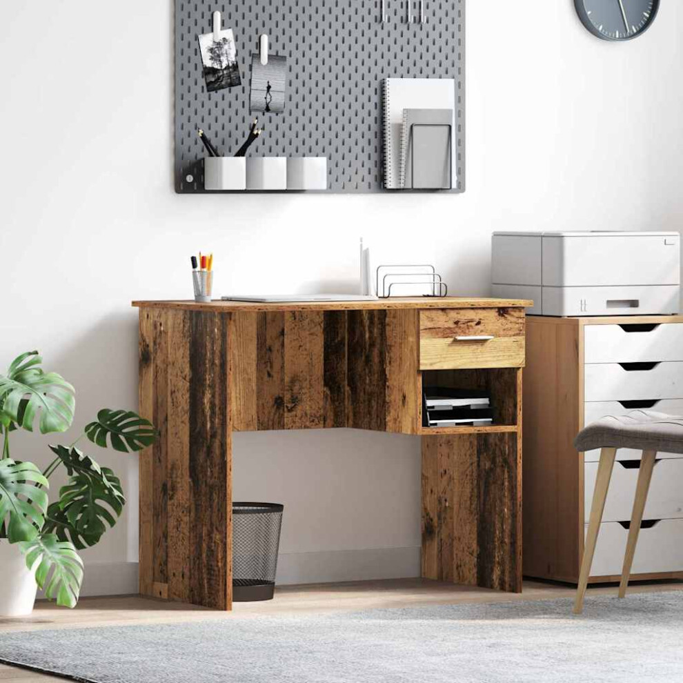 Vidaxl Desk With Drawer Old Wood 90 X 49 X 75 Cm Engineered Wood