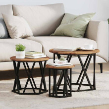 vidaXL Nesting Side Table 3 pcs Old Wood Engineered Wood and Steel