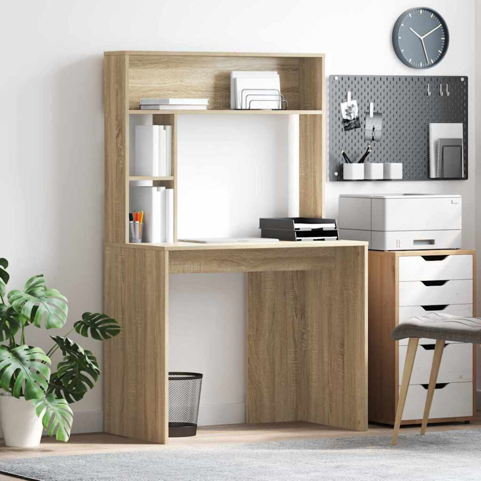 Vidaxl Desk With Shelf Sonoma Oak 91 X 50 X 149 Cm Engineered Wood