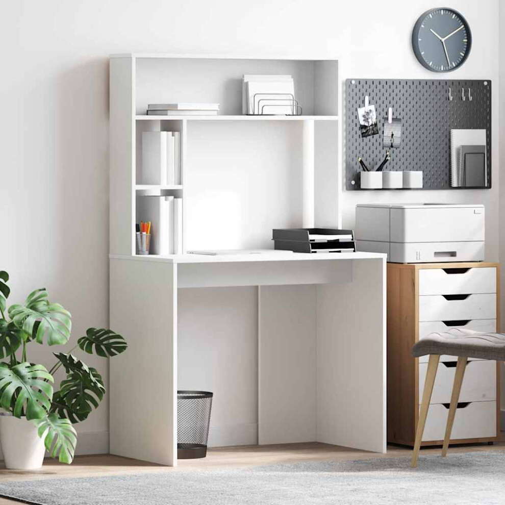 Vidaxl Desk With Shelf 91 X 50 X 149 Cm Engineered Wood White