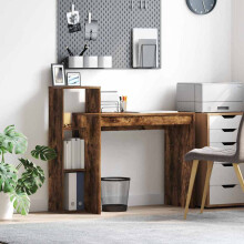 vidaXL Desk with Shelf Smoked Oak 100 x 40 x 90 cm Engineered Wood