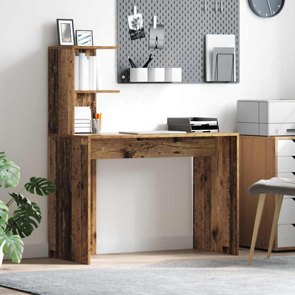 Vidaxl Desk With Shelf Old Wood 102 X 50 X 124 Cm Engineered Wood