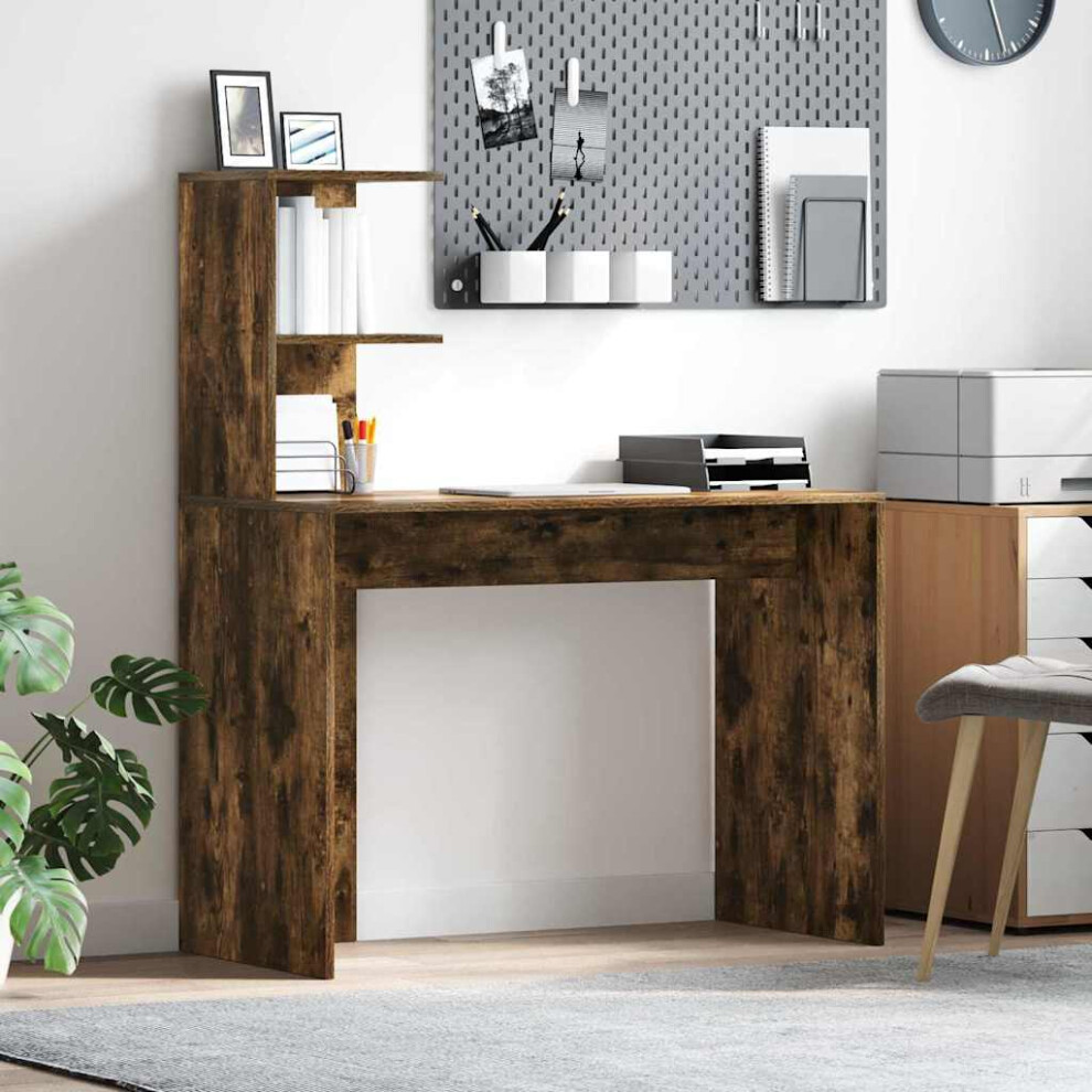 Vidaxl Desk With Shelf Smoked Oak 102 X 50 X 124 Cm Engineered Wood