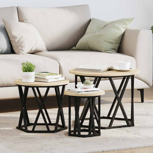 VidaXL vidaXL Nesting Side Table 3 pcs Sonoma Oak Engineered Wood and Steel