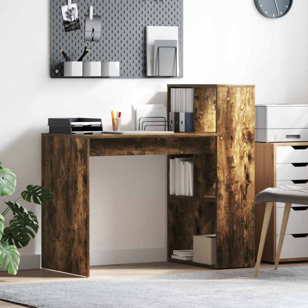Vidaxl Desk With Shelf Smoked Oak 108 X 55 X 103.5 Cm Engineered Wood