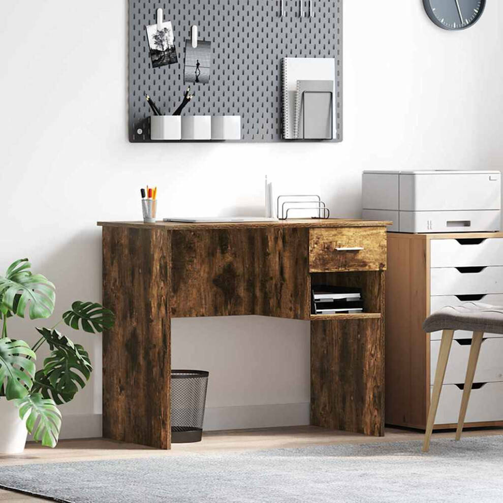 Vidaxl Desk With Drawer Smoked Oak 90 X 49 X 75 Cm Engineered Wood