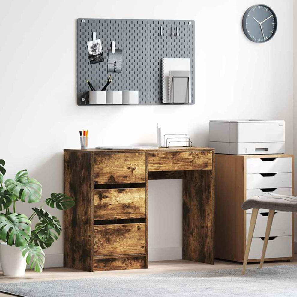 Vidaxl Desk With Drawer Smoked Oak 90 X 37.5 X 75 Cm Engineered Wood