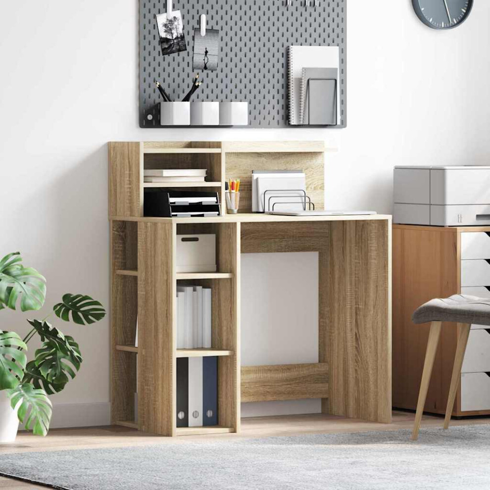 Vidaxl Desk With Shelf Sonoma Oak 90 X 48 X 101.5 Cm Engineered Wood