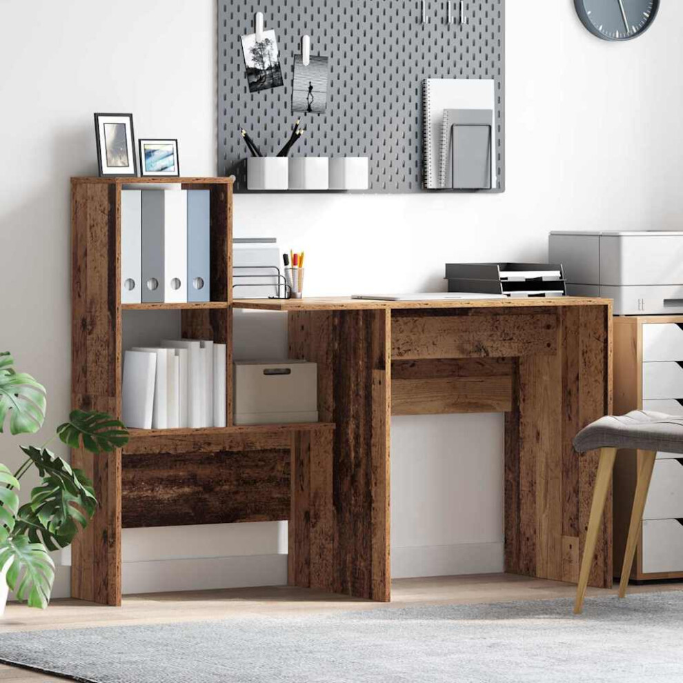 Vidaxl Desk With Shelf Old Wood 131.5 X 50 X 106.5 Cm Engineered Wood