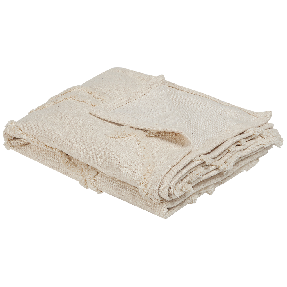 Beliani Blanket Acacia Cotton 130 X 160 Cm Beige Cream