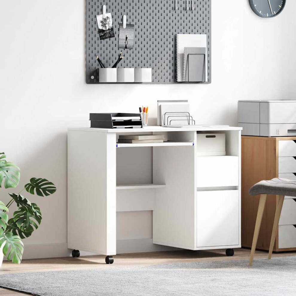 Vidaxl Desk With Wheels 91 X 50 X 77 Cm Engineered Wood White