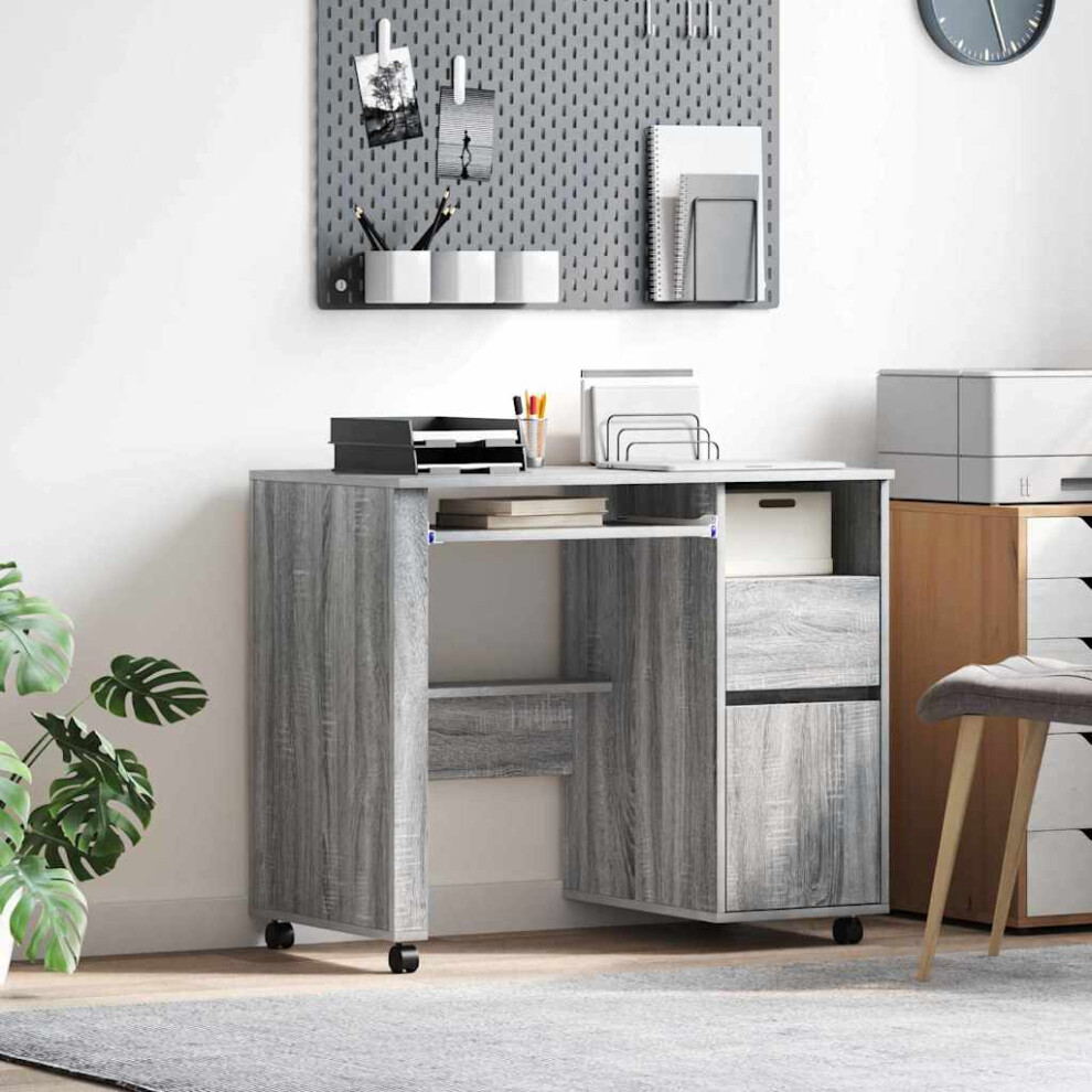 Vidaxl Desk With Wheels Sonoma 91 X 50 X 77 Cm Engineered Wood Grey