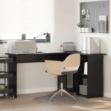 vidaXL Desk with Shelf Black Oak 142 x 102 x 73 cm Engineered Wood