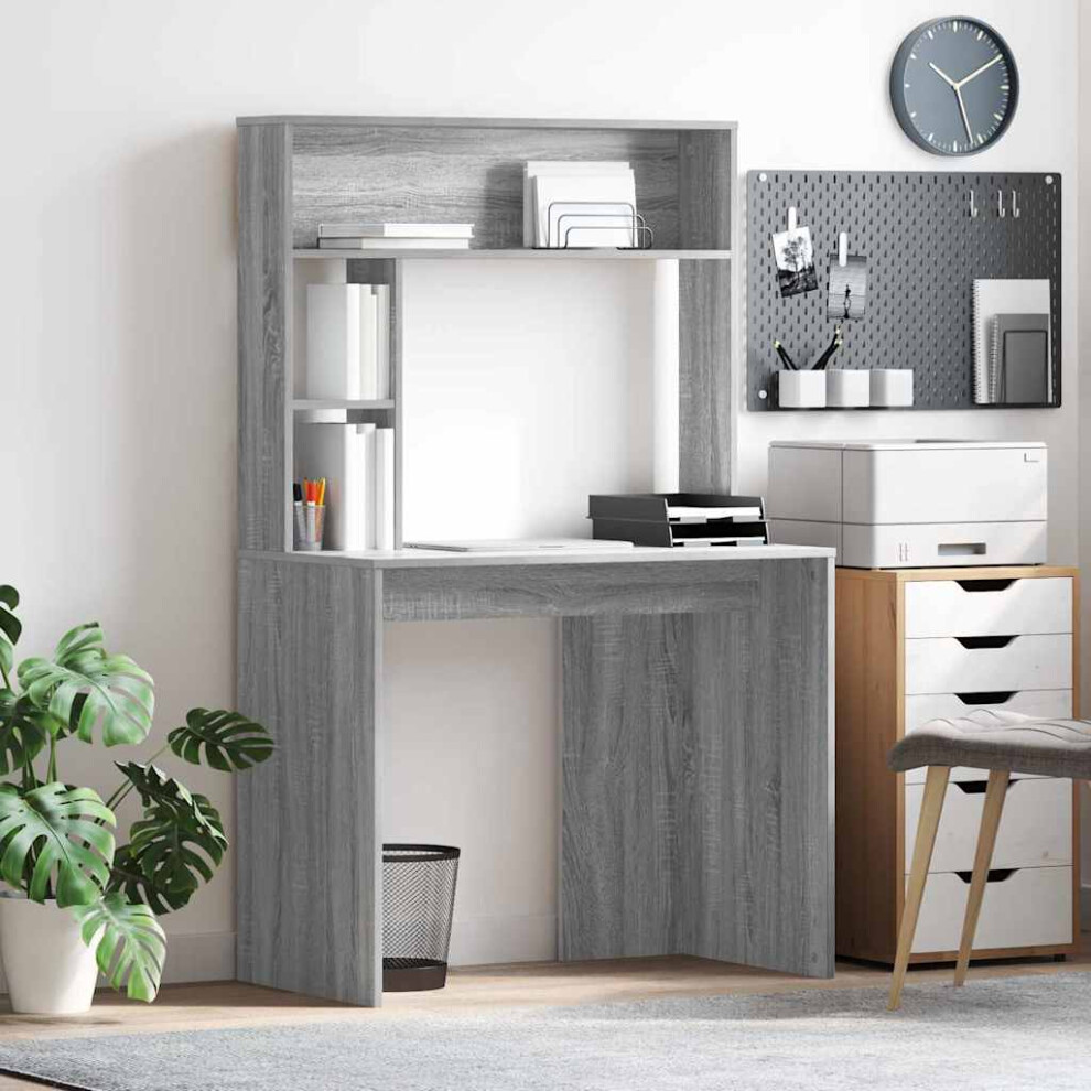 Vidaxl Desk With Shelf Sonoma 91 X 50 X 149 Cm Engineered Wood Grey