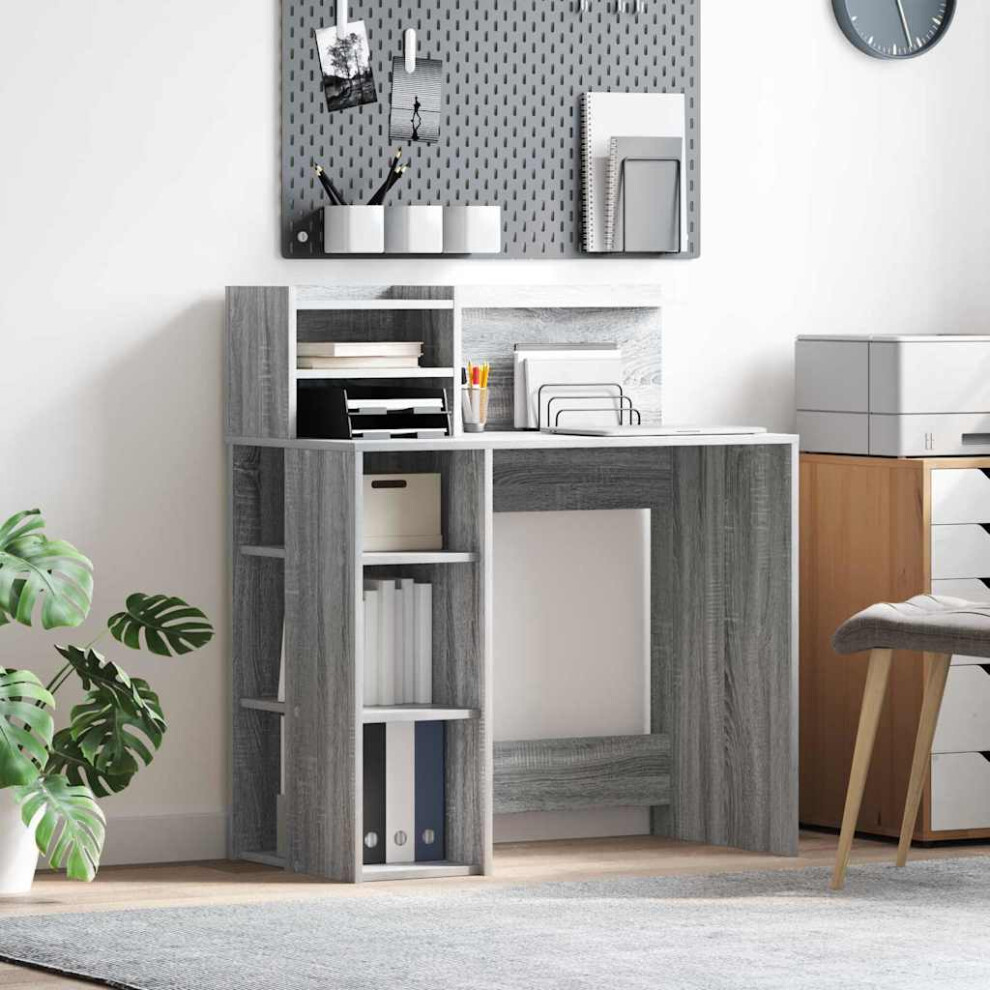 Vidaxl Desk With Shelf Sonoma 90 X 48 X 101.5 Cm Engineered Wood Grey
