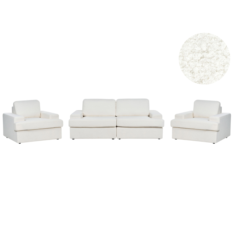 Beliani Living Room Set 5 Seater Alla Boucle Off- White