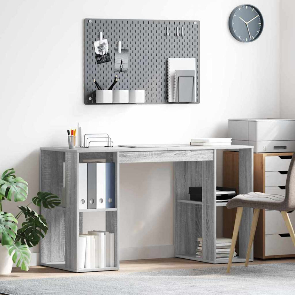 Vidaxl Desk With Shelf Sonoma 130 X 50.5 X 75 Cm Engineered Wood Grey