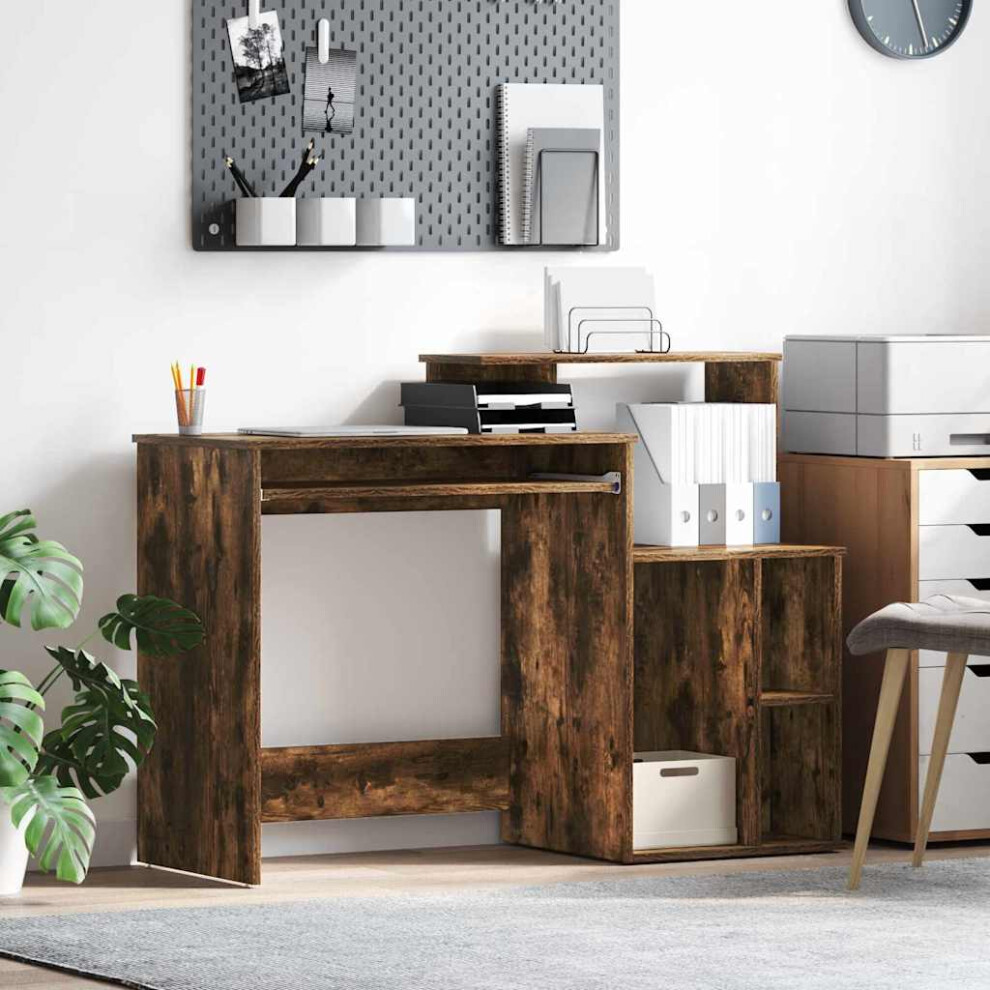 Vidaxl Desk With Shelf Smoked Oak 120.5 X 44 X 88.5 Cm Engineered Wood