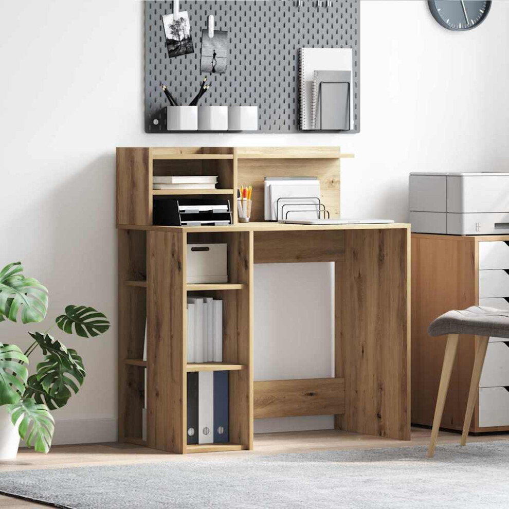 Vidaxl Desk With Shelf Artisan Oak 90 X 48 X 101.5 Cm Engineered Wood