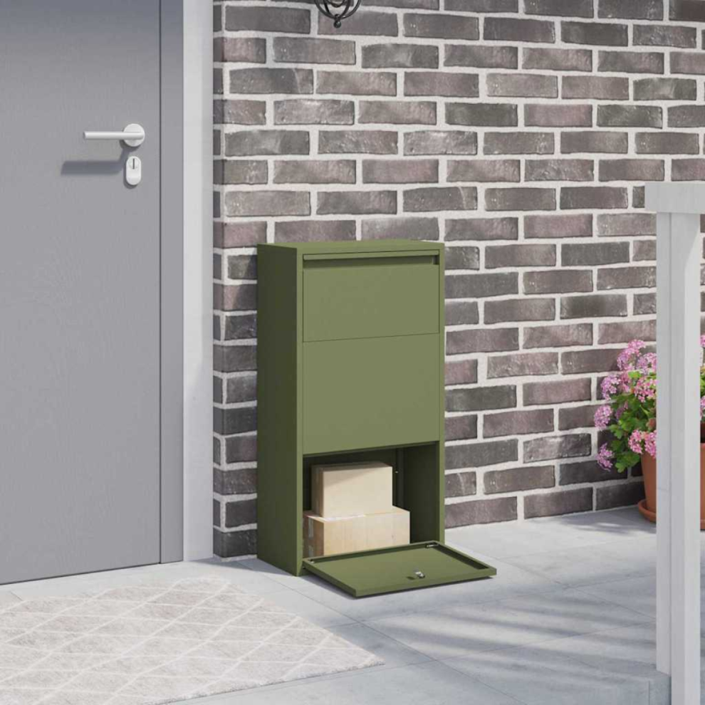 Vidaxl Parcel Drop Box With Storage Olive 44 X 22 X 82 Cm Steel Green