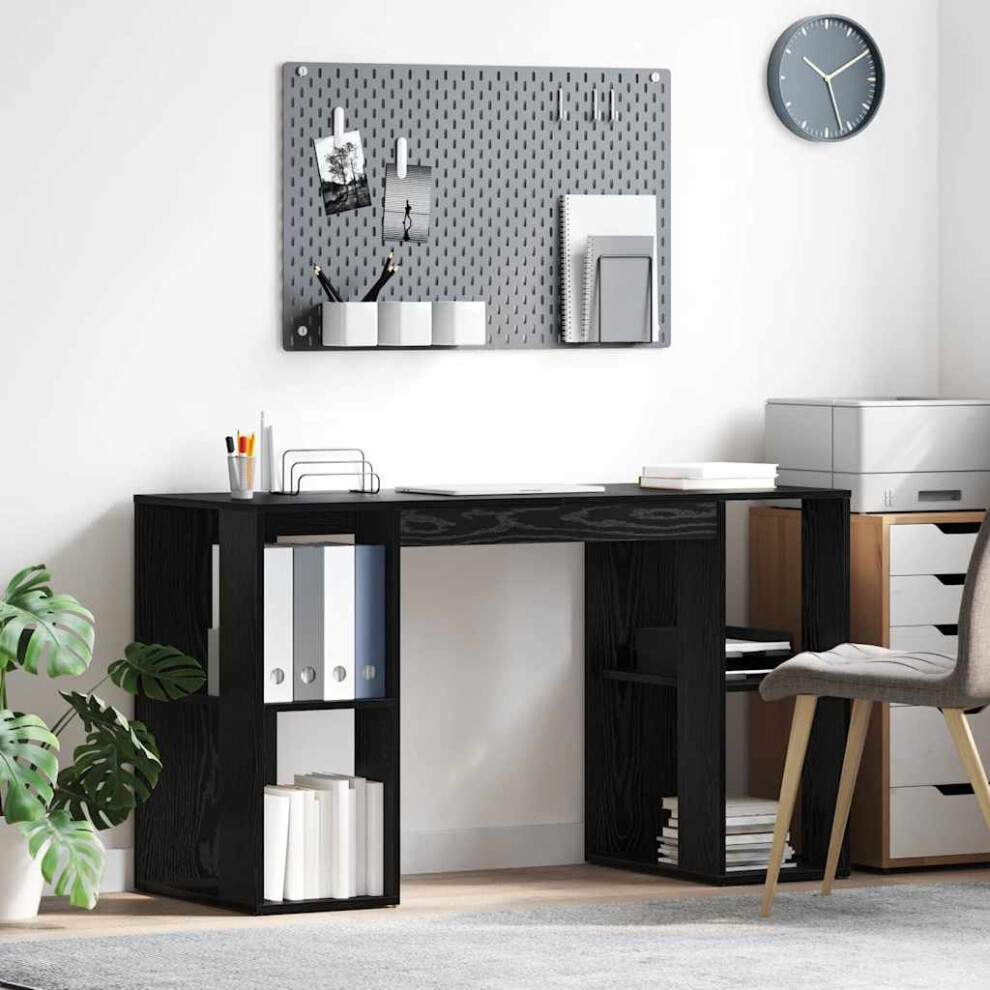 Vidaxl Desk With Shelf Oak 130 X 50.5 X 75 Cm Engineered Wood Black