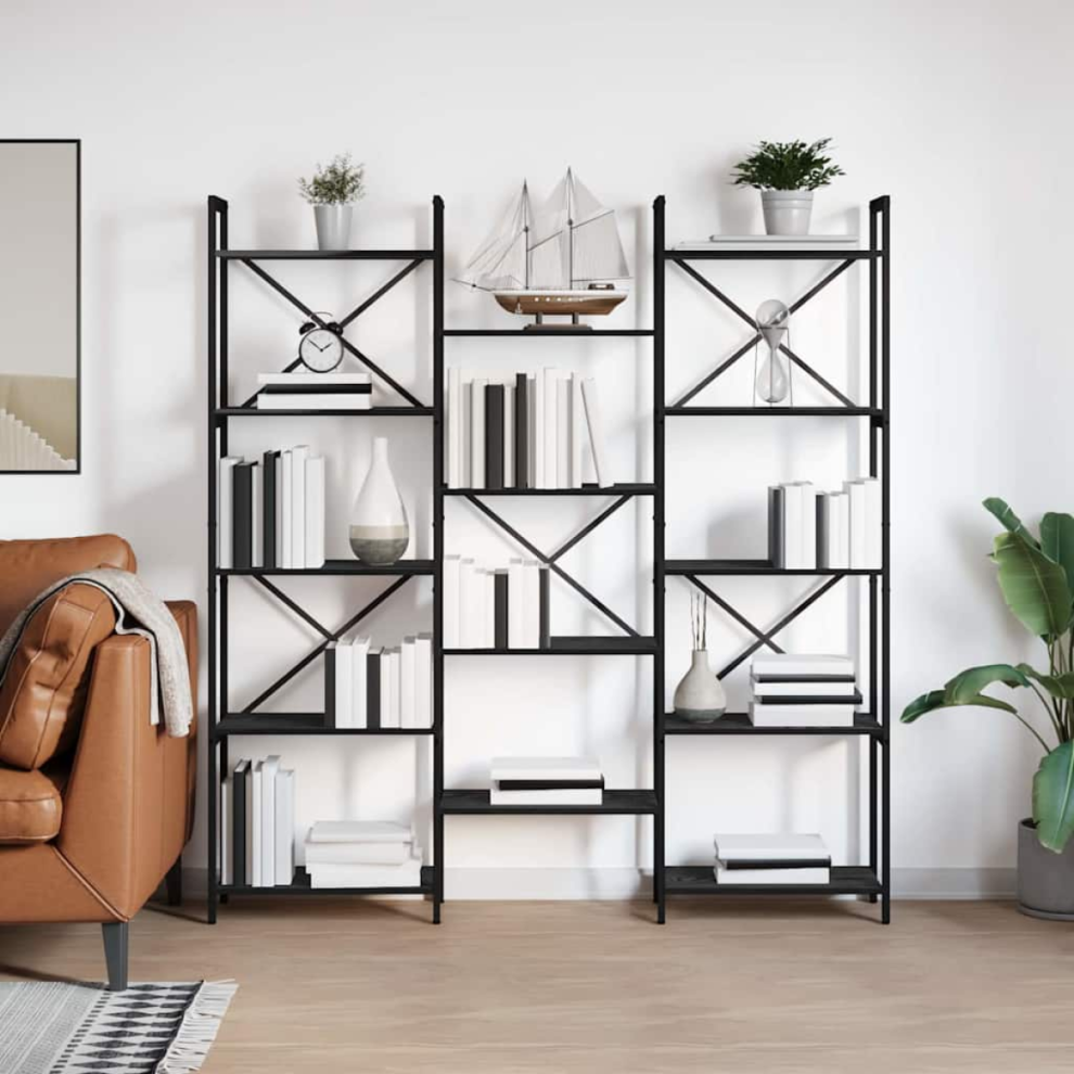 Vidaxl Bookshelf Oak 156 X 25 X 167 Cm Engineered Wood Black