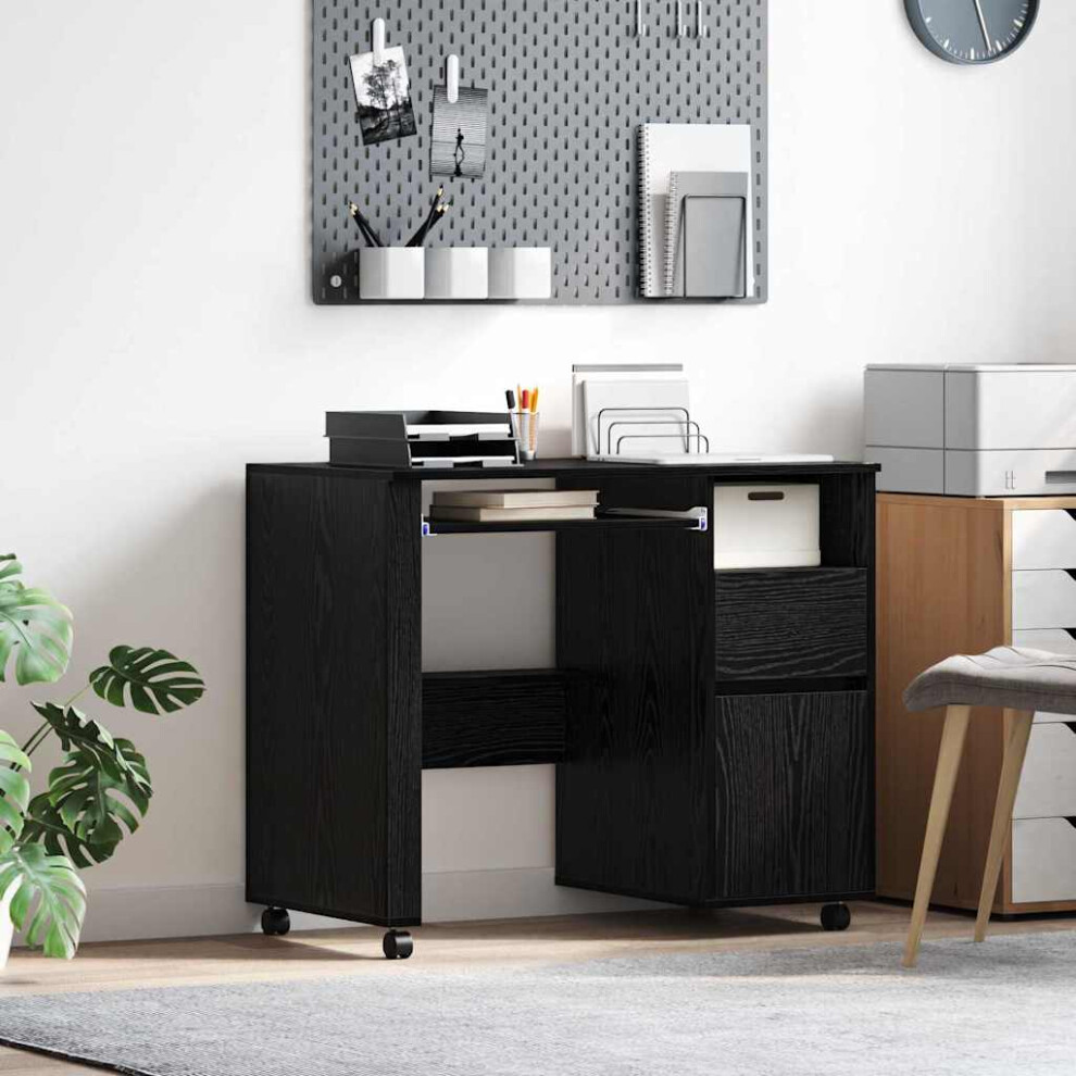 Vidaxl Desk With Wheels Oak 91 X 50 X 77 Cm Engineered Wood Black