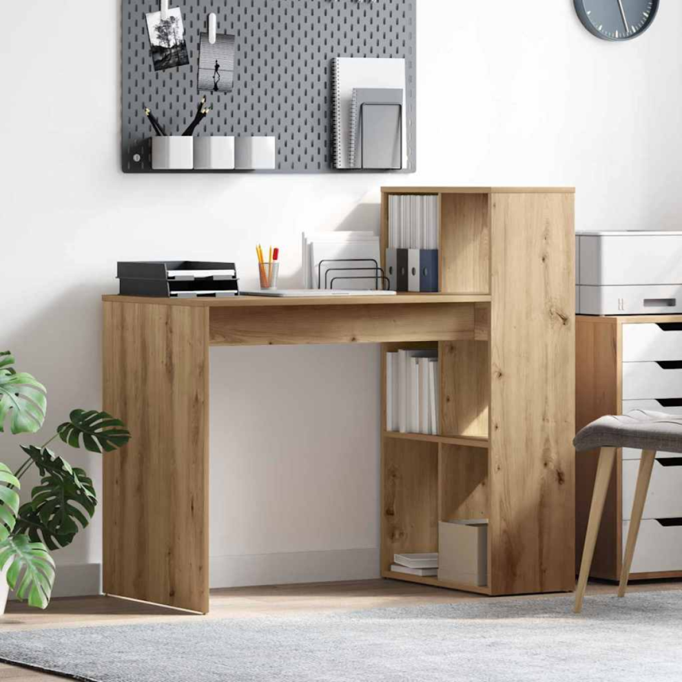 Vidaxl Desk With Shelf Artisan Oak 108 X 55 X 103.5 Cm Engineered Wood