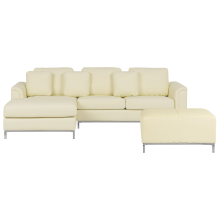 Corner Sofa 5 Seater OSLO Leather Light Beige with Ottoman Right Hand
