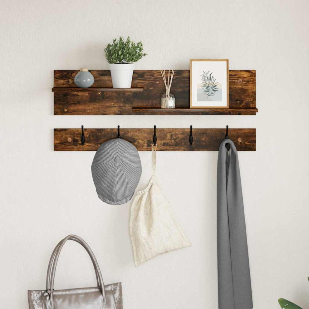 Vidaxl Wall-Mounted Coat Rack With Shelf Smoked Oak 90 X 15 X 36 Cm