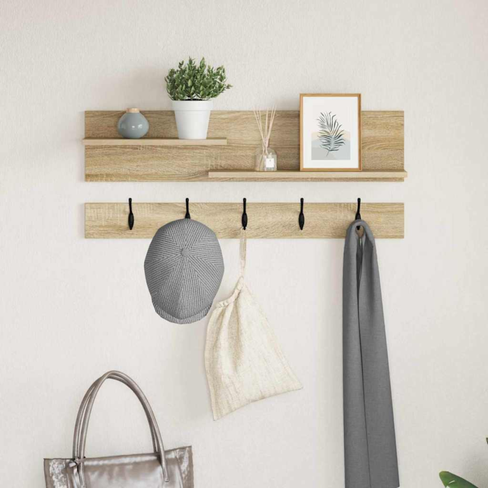 Vidaxl Wall-Mounted Coat Rack With Shelf Sonoma Oak 90 X 15 X 36 Cm