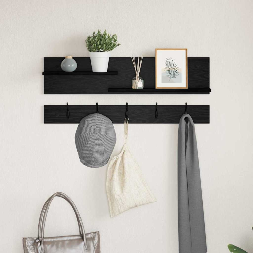 Vidaxl Wall-Mounted Coat Rack With Shelf Black Oak 90 X 15 X 36 Cm