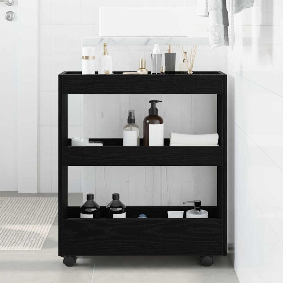 Vidaxl Narrow Storage Trolley Black Oak 60 X 18 X 70 Cm