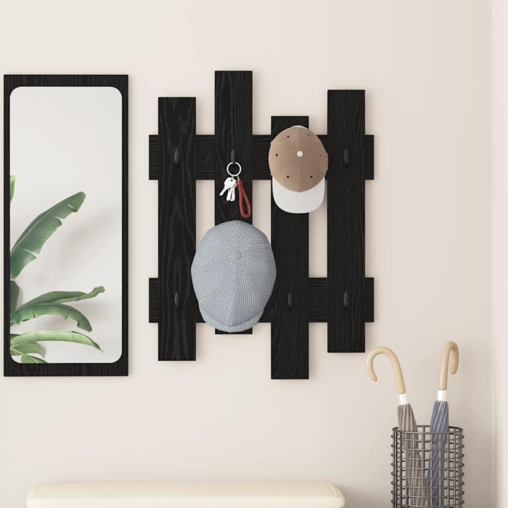 Vidaxl Wall-Mounted Coat Rack Black Oak 60 X 3 X 82 Cm Engineered Wood