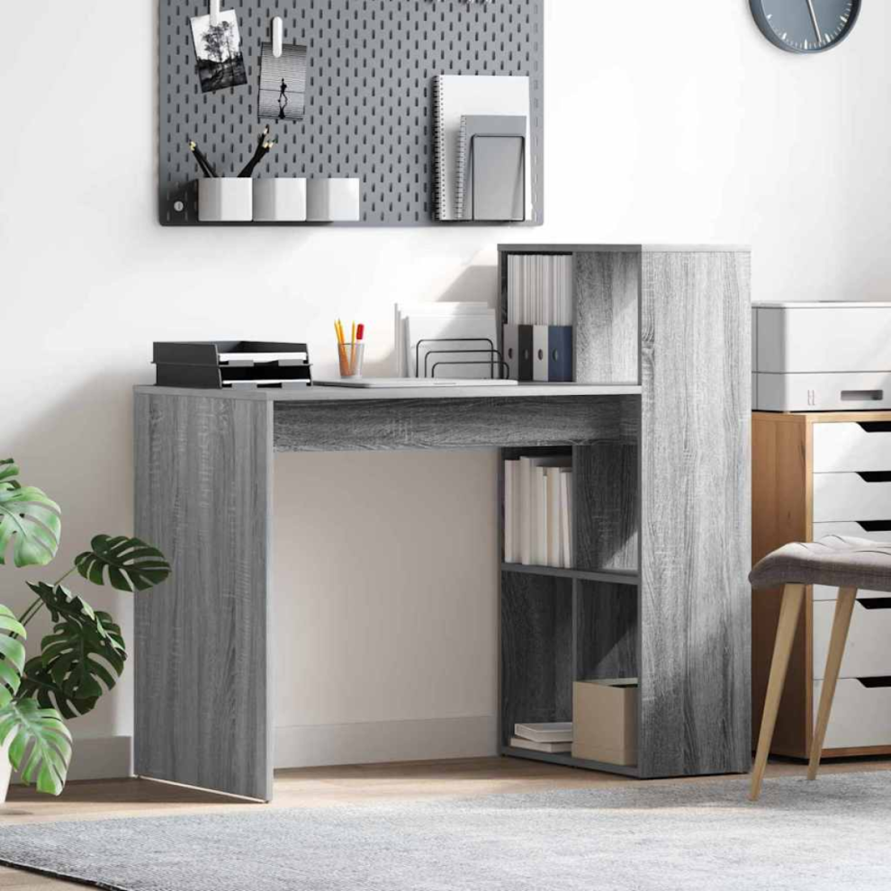 Vidaxl Desk With Shelf Grey Sonoma 108 X 55 X 103.5 Cm Engineered Wood