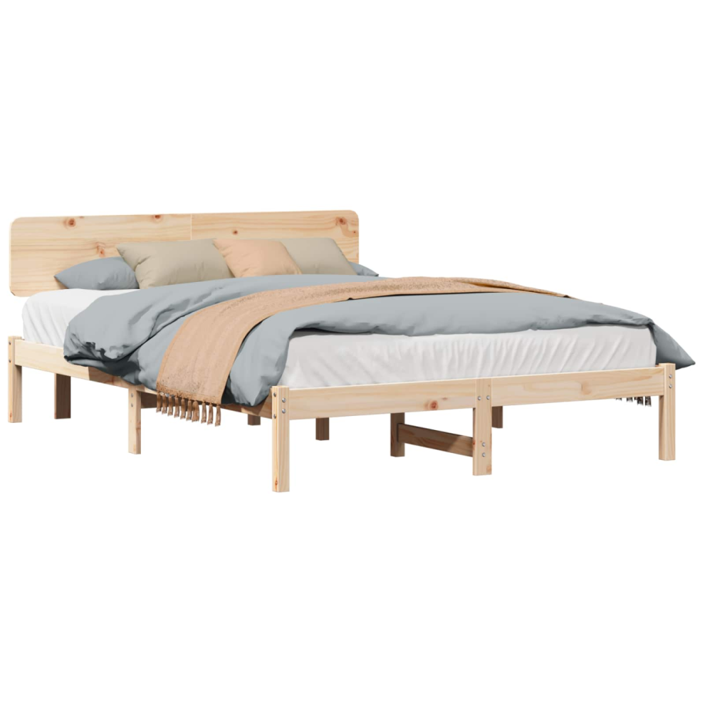 Vidaxl Bed Frame With Headboard Natural 140 X 200 Cm Solid Pine Wood
