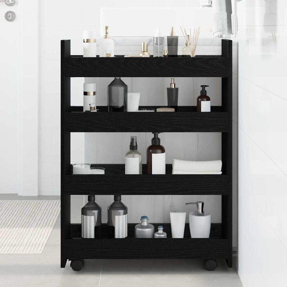 Vidaxl Narrow Storage Trolley Black Oak 60 X 20 X 82 Cm