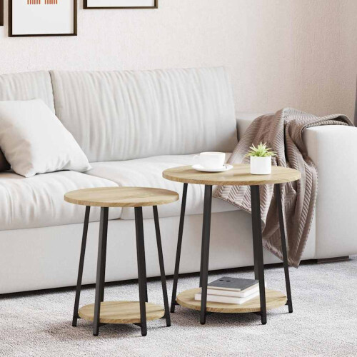 VidaXL vidaXL Side Table Set with Shelf 2 pcs Sonoma Oak and Black