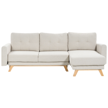 Sofa Bed 3 Seater SIRO Fabric Light Beige with Storage Left Hand