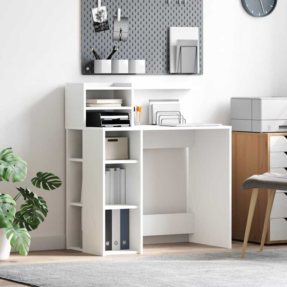 Vidaxl Desk With Shelf 90 X 48 X 101.5 Cm Engineered Wood White