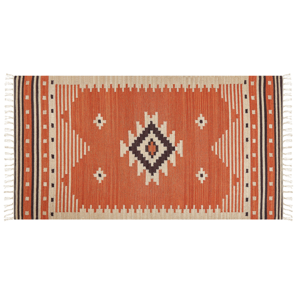 Beliani Rug Gavar Orange 80 X 150 Cm Cotton Kilim