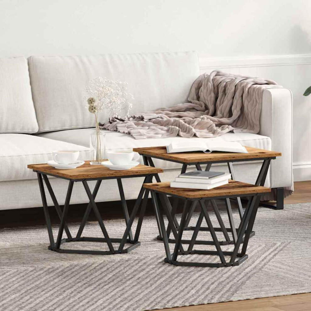 vidaXL - Coffee Table - 3 Piece Set - Wood and Steel - Brown - Image 2