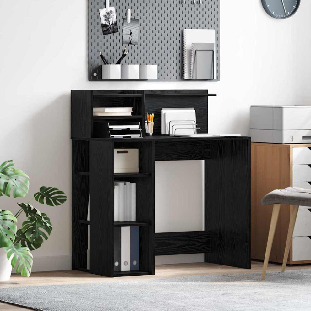 Vidaxl Desk With Shelf Oak 90 X 48 X 101.5 Cm Engineered Wood Black